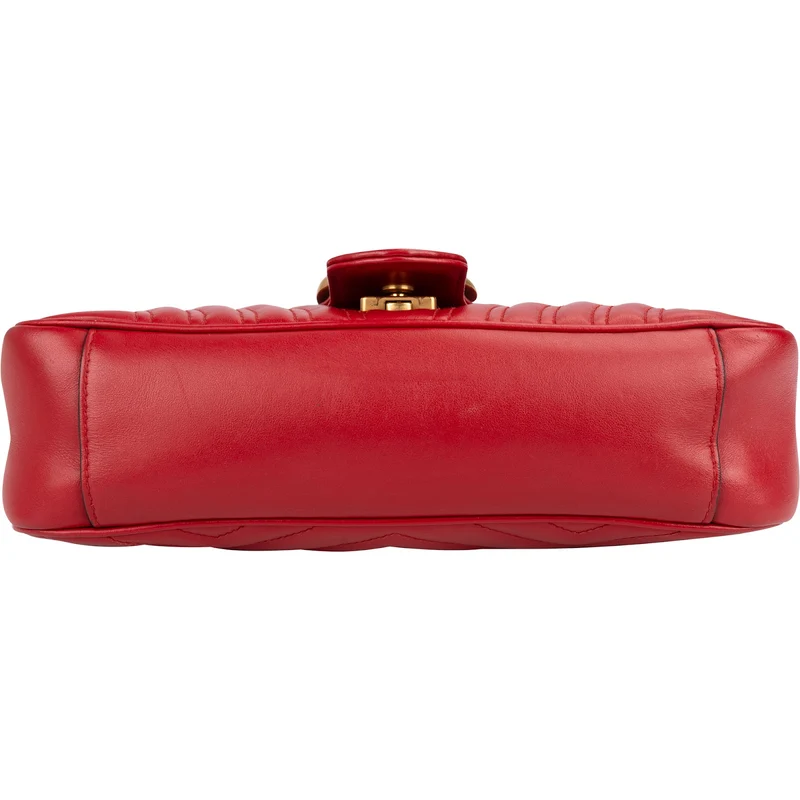 Gucci Red Quilted Leather Marmont GG Small Flap Crossbody Bag