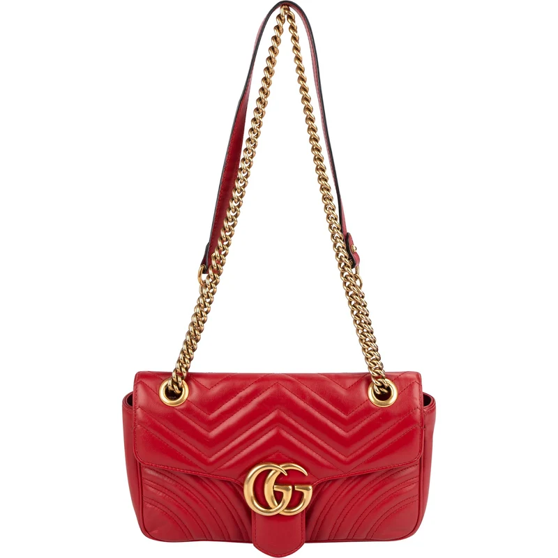 Gucci Red Quilted Leather Marmont GG Small Flap Crossbody Bag