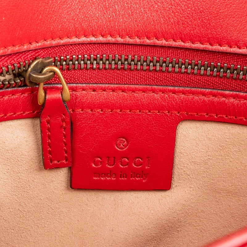 Gucci Red Quilted Leather Marmont GG Small Flap Crossbody Bag