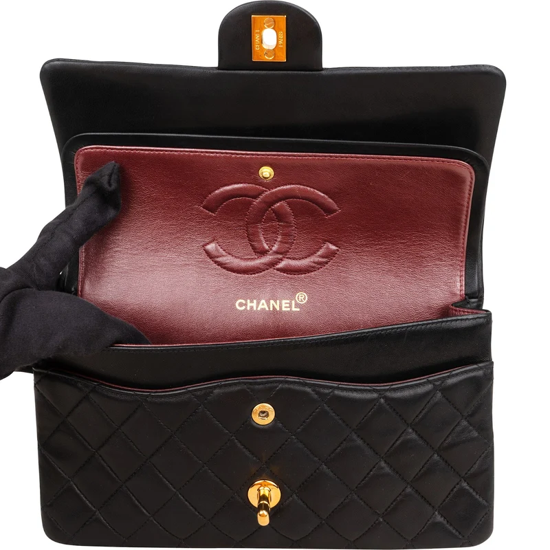 Chanel Quilted Lambskin Medium 24K Gold Double Flap Shoulder Bag