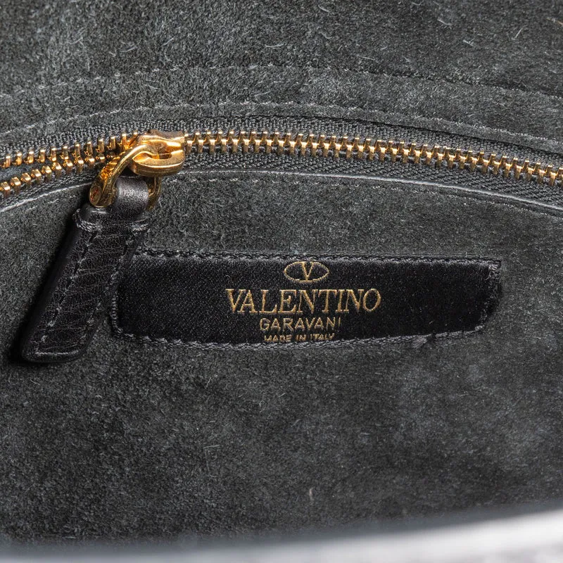 Valentino Black Leather Animal Fantasia Embroidered Joylock Top Handle Handbag