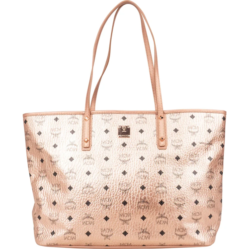 MCM Metallic Monogram Visetos Studded Liz Shopper Shoulder Bag