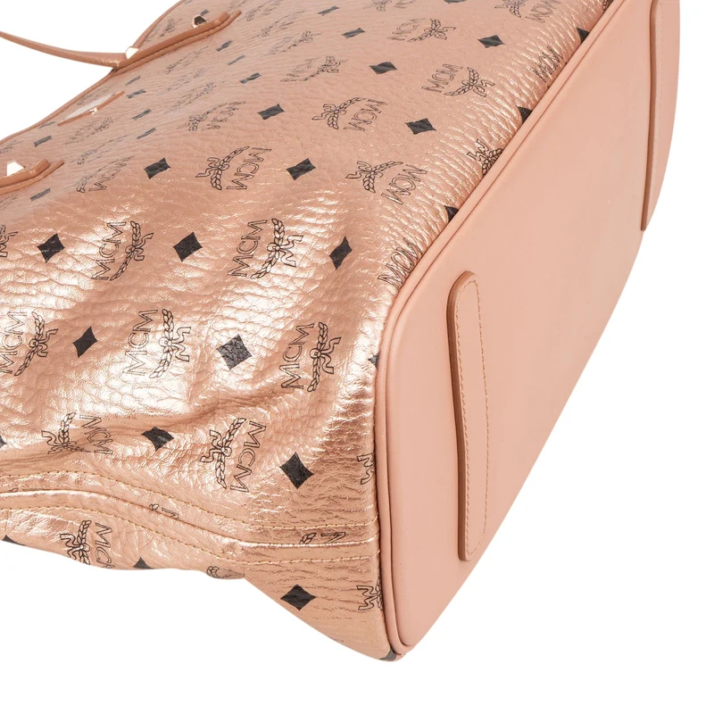 MCM Metallic Monogram Visetos Studded Liz Shopper Shoulder Bag