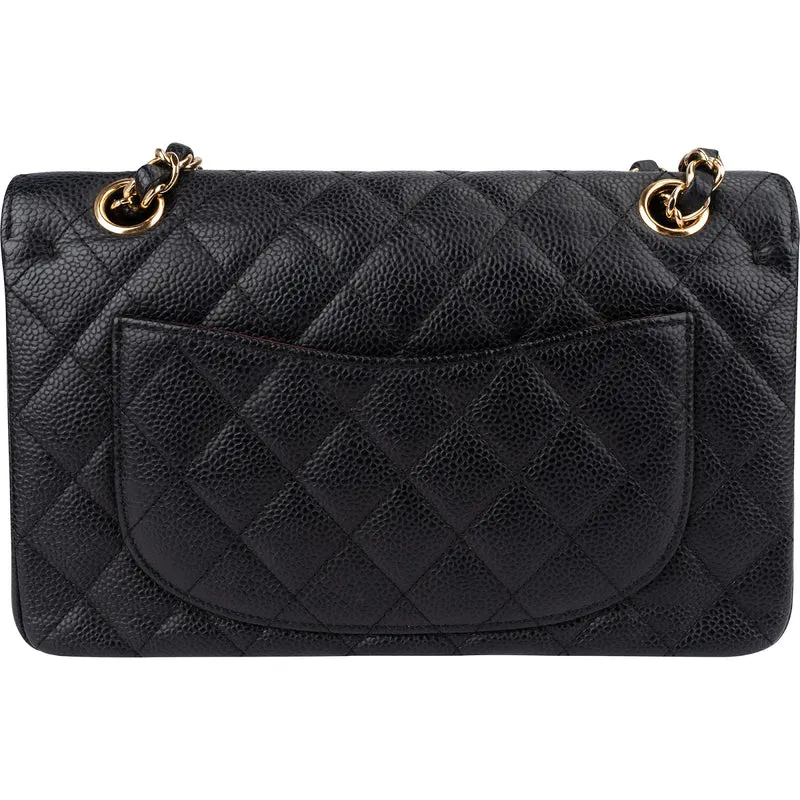 Chanel Quilted Caviar Leather Gold Small Double Flap Shoulder Bag