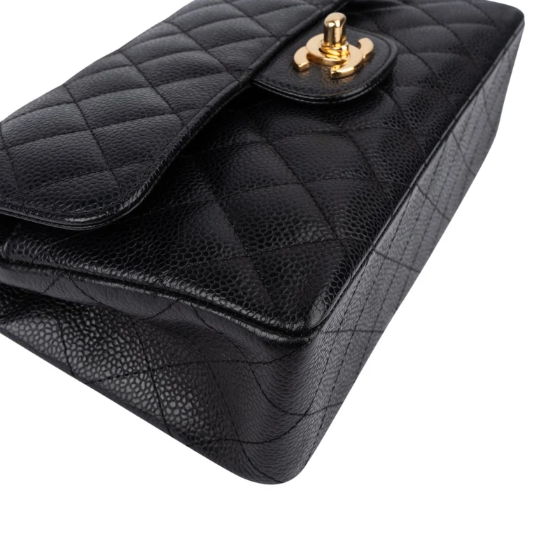 Chanel Quilted Caviar Leather Gold Small Double Flap Shoulder Bag