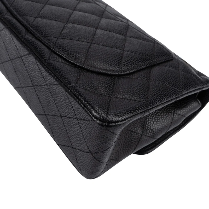 Chanel Quilted Caviar Leather Gold Small Double Flap Shoulder Bag