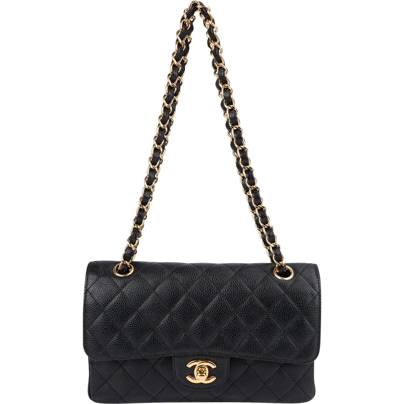 Chanel Quilted Caviar Leather Gold Small Double Flap Shoulder Bag