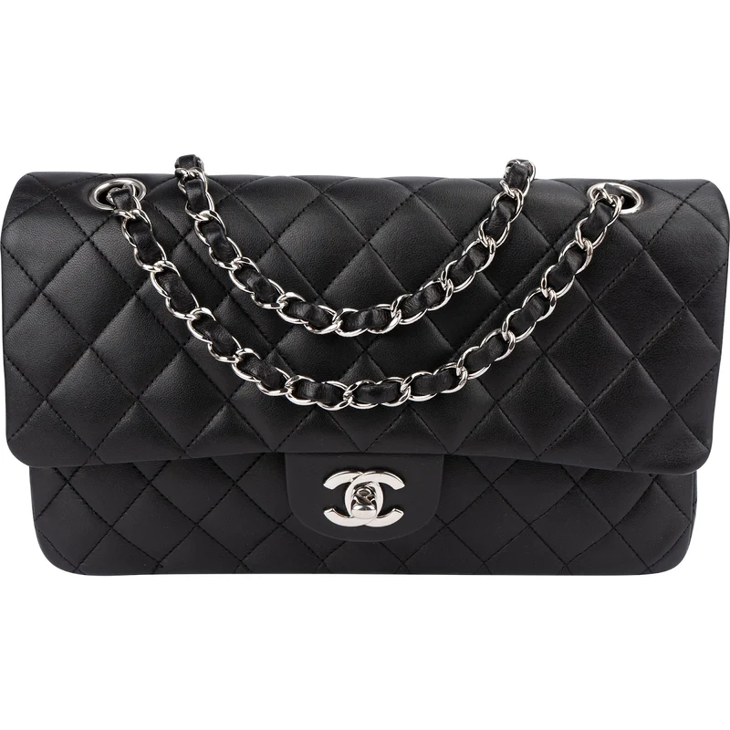 Chanel Quilted Lambskin Palladium Medium Double Flap Shoulder Bag