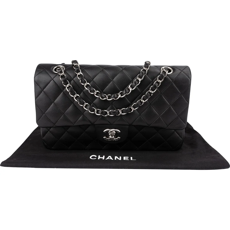 Chanel Quilted Lambskin Palladium Medium Double Flap Shoulder Bag