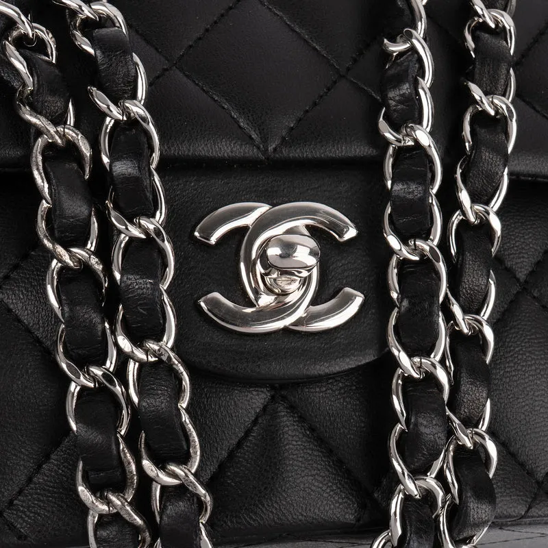 Chanel Quilted Lambskin Palladium Medium Double Flap Shoulder Bag