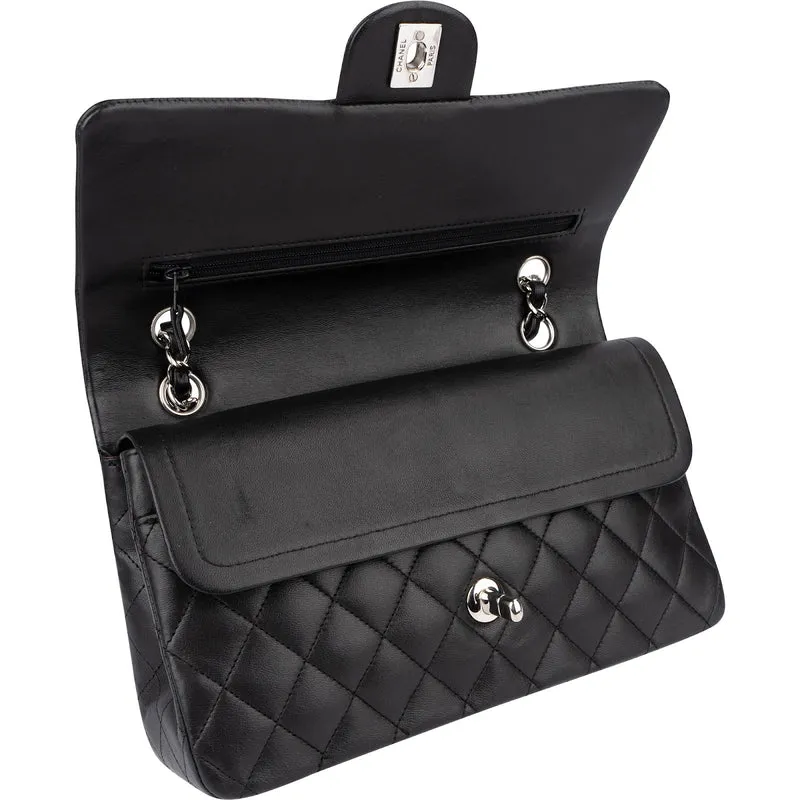Chanel Quilted Lambskin Palladium Medium Double Flap Shoulder Bag
