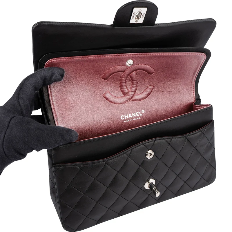 Chanel Quilted Lambskin Palladium Medium Double Flap Shoulder Bag