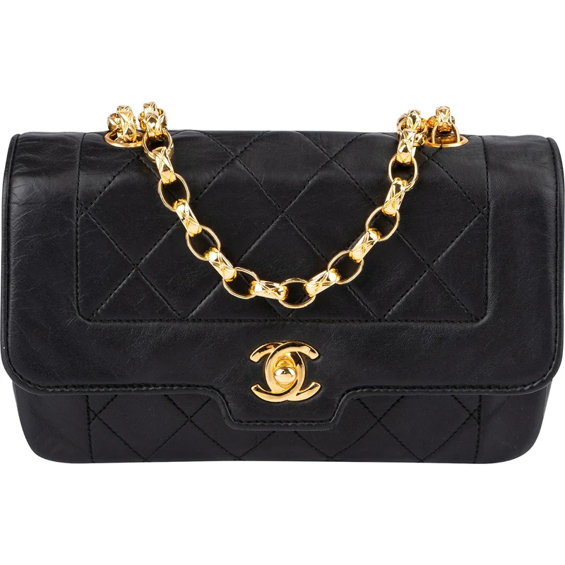 Chanel Quilted Lambskin 24K Gold Small Diana Single Flap Crossbody Bag