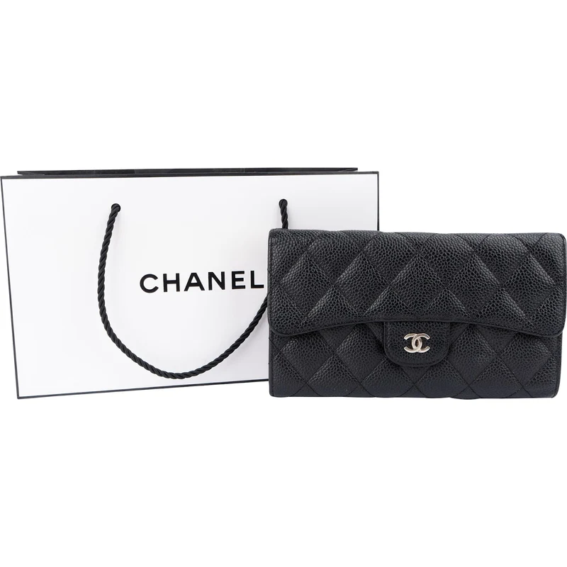 Chanel Quilted Caviar Leather Classic Flap Wallet