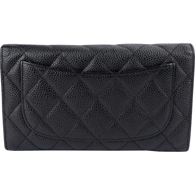 Chanel Quilted Caviar Leather Classic Flap Wallet