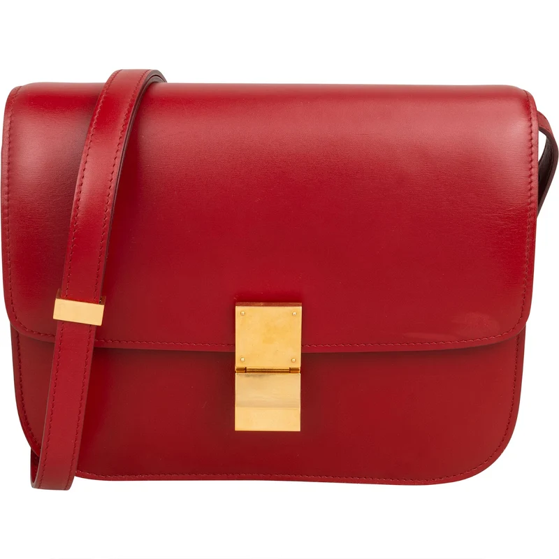 Celine Classic Red Boxcalf Leather Medium Box Crossbody Bag