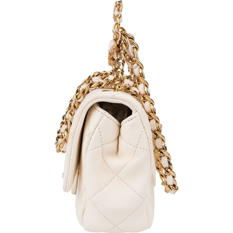 Chanel White Quilted Lambskin Mini Rectangular Flap Top Handle Crossbody Bag