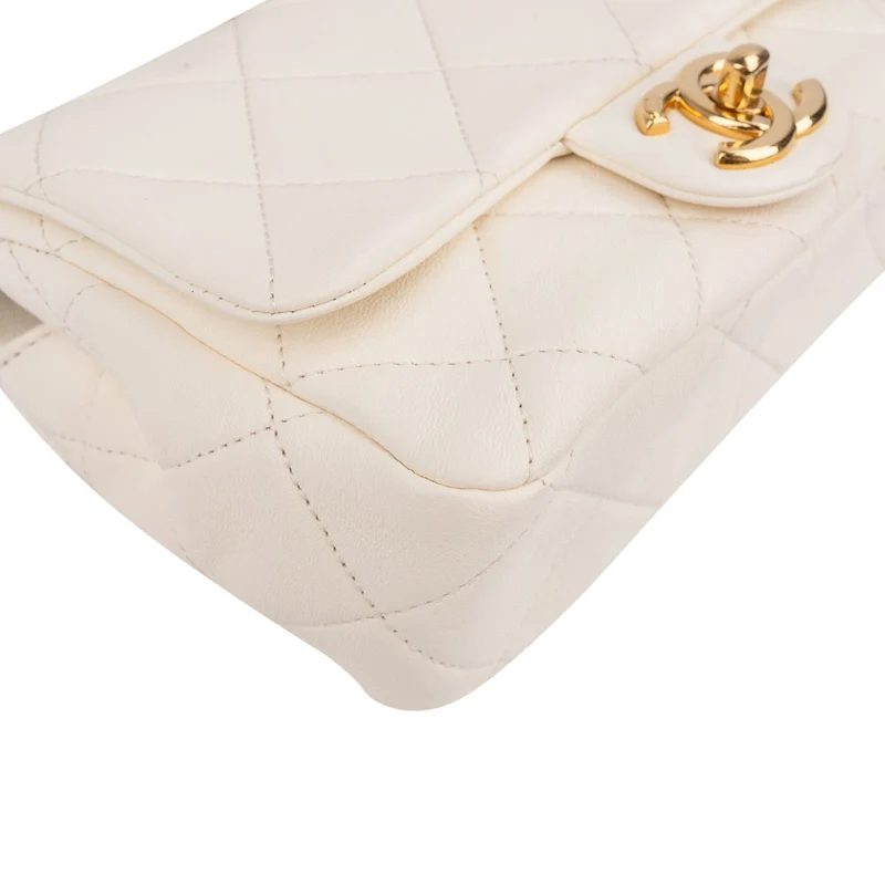 Chanel White Quilted Lambskin Mini Rectangular Flap Top Handle Crossbody Bag