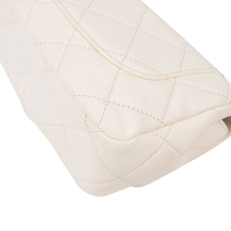 Chanel White Quilted Lambskin Mini Rectangular Flap Top Handle Crossbody Bag