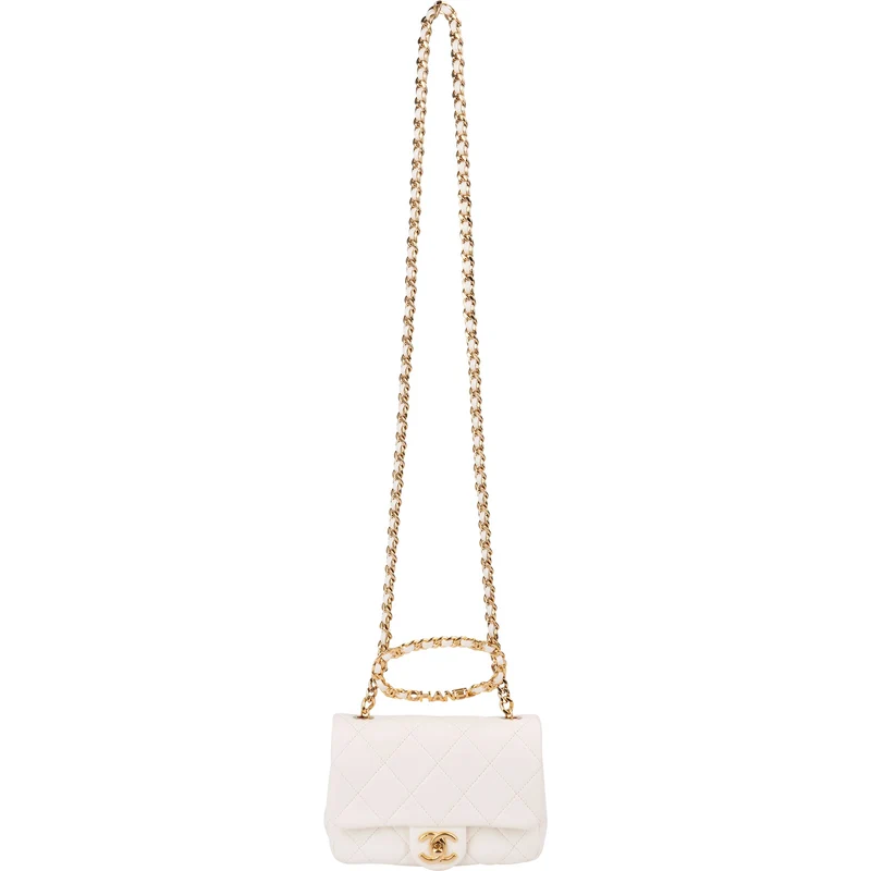 Chanel White Quilted Lambskin Mini Rectangular Flap Top Handle Crossbody Bag