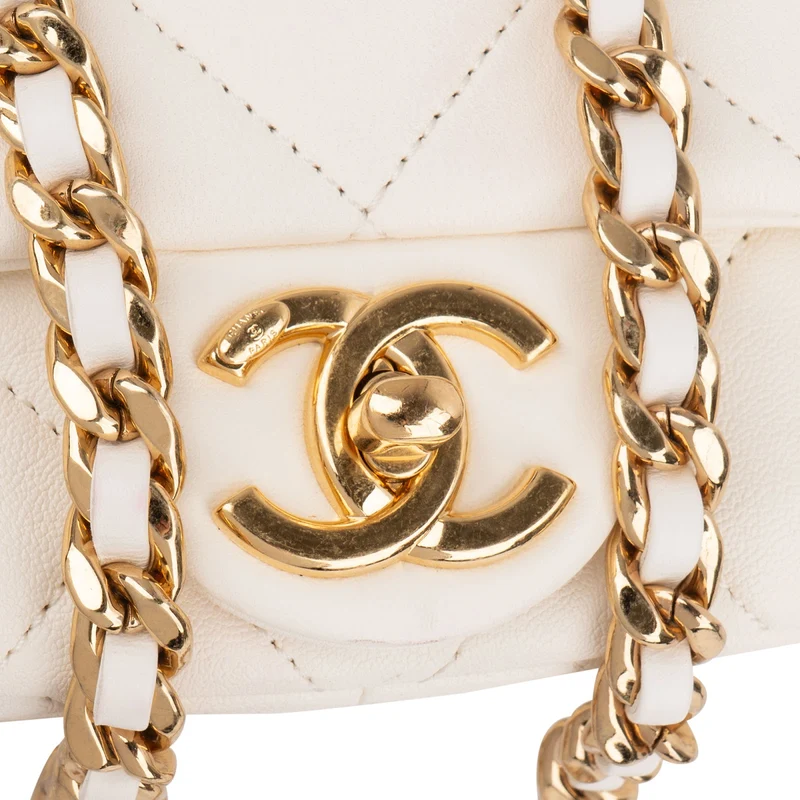 Chanel White Quilted Lambskin Mini Rectangular Flap Top Handle Crossbody Bag