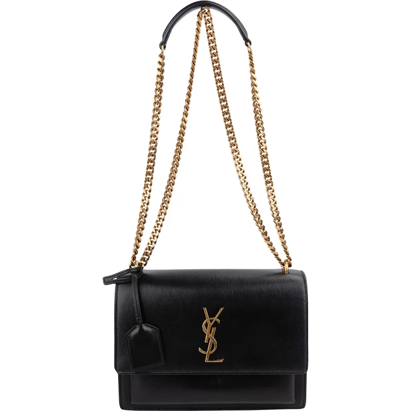 Saint Laurent Black Leather Sunset Medium Crossbody Bag