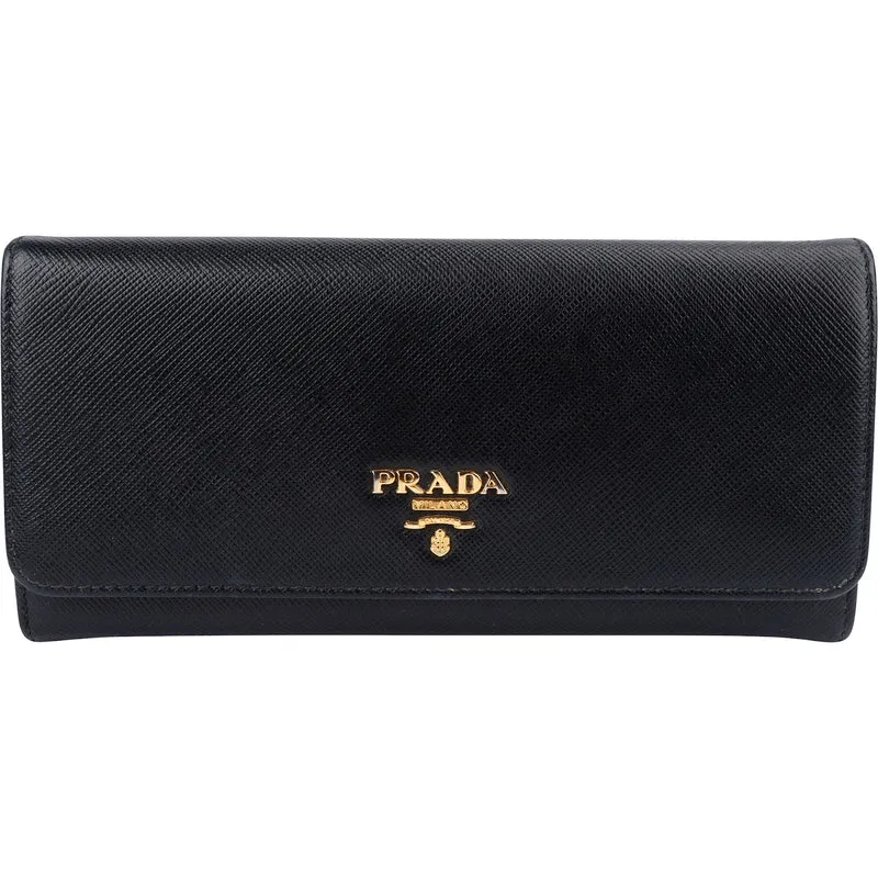 Prada Black Saffiano Leather Continental Wallet