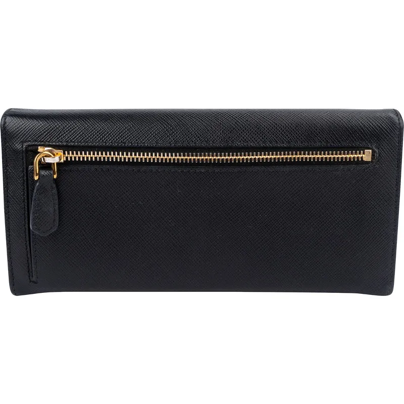 Prada Black Saffiano Leather Continental Wallet
