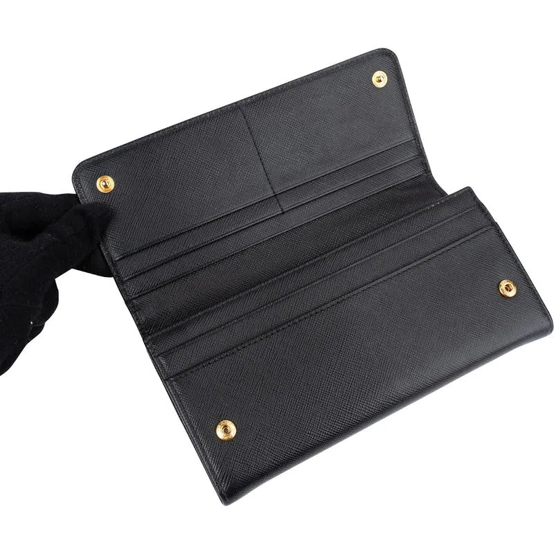 Prada Black Saffiano Leather Continental Wallet