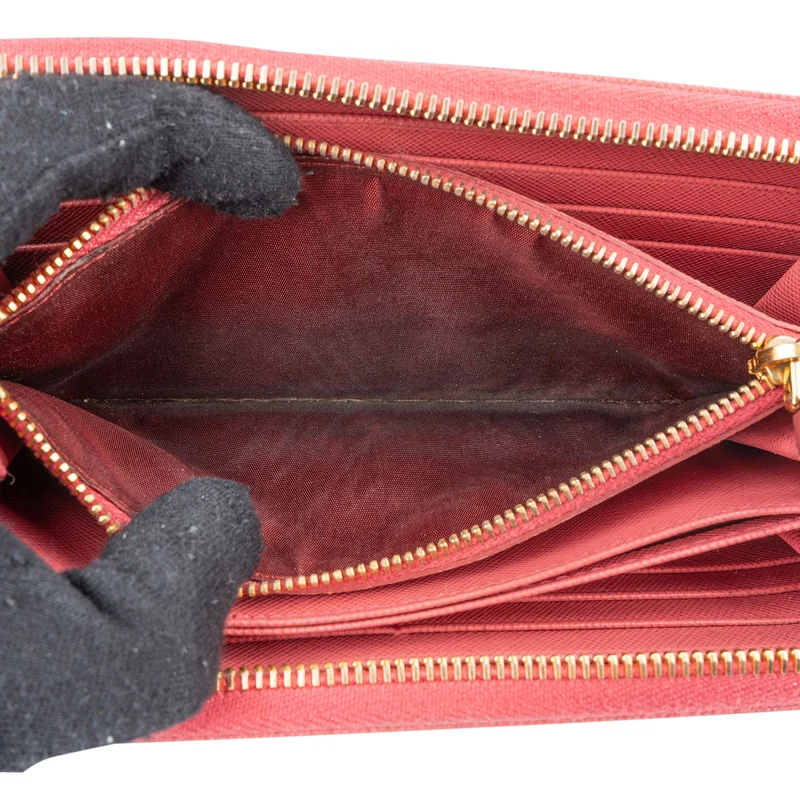 Prada Pink Saffiano Leather Zip Around Wallet