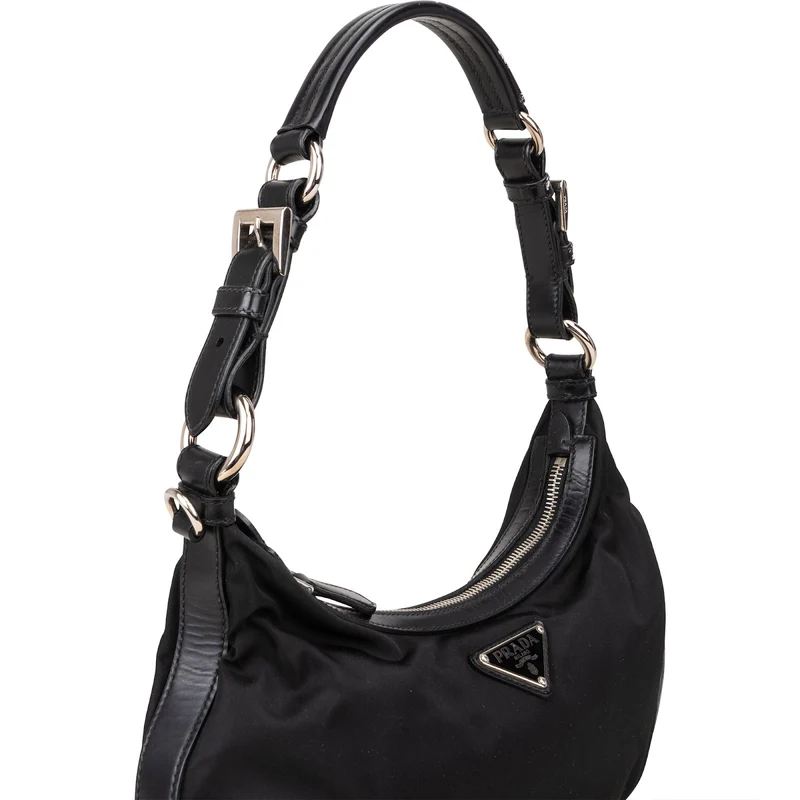 Prada Tessuto and Leather Triangle Hobo Shoulder Bag