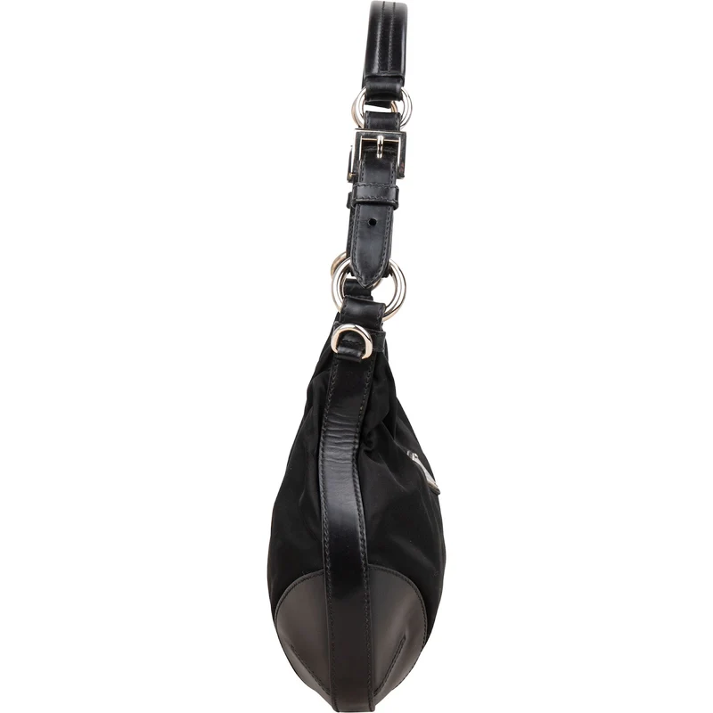 Prada Tessuto and Leather Triangle Hobo Shoulder Bag