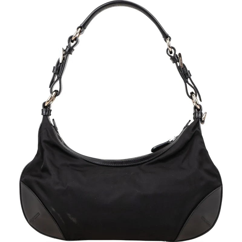 Prada Tessuto and Leather Triangle Hobo Shoulder Bag