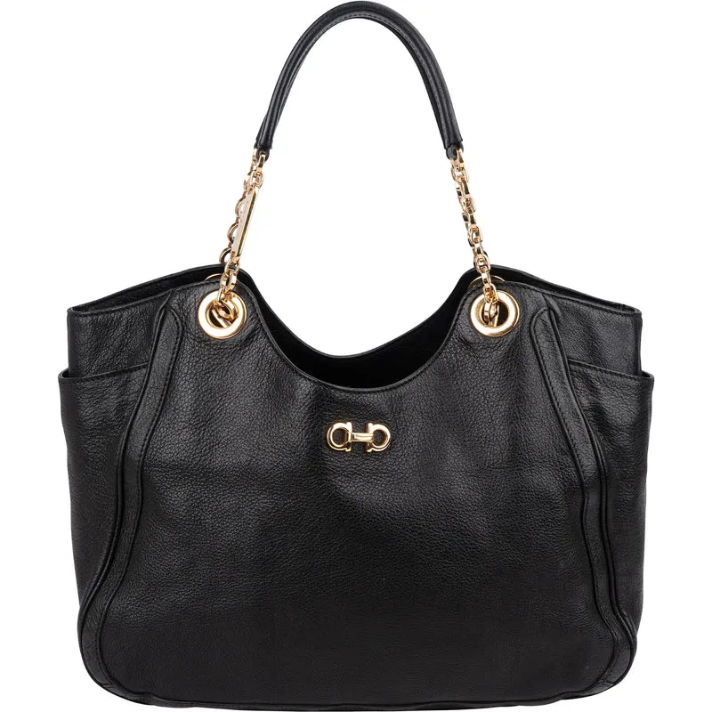 Salvatore Ferragamo Pebbled Leather Gancini Tote Shoulder Bag