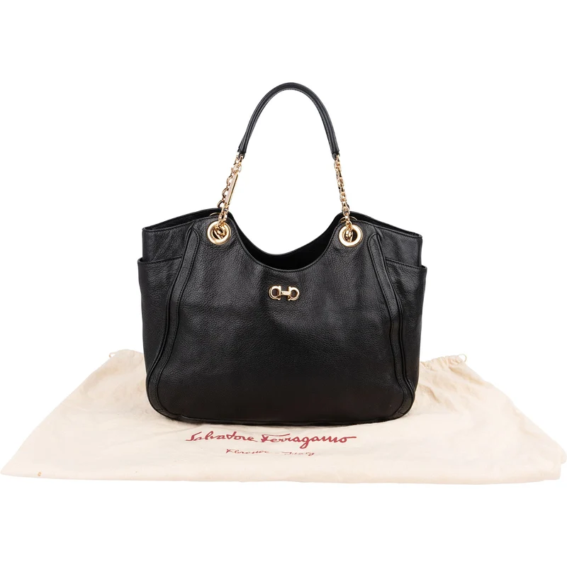 Salvatore Ferragamo Pebbled Leather Gancini Tote Shoulder Bag