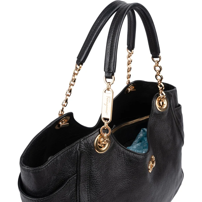 Salvatore Ferragamo Pebbled Leather Gancini Tote Shoulder Bag
