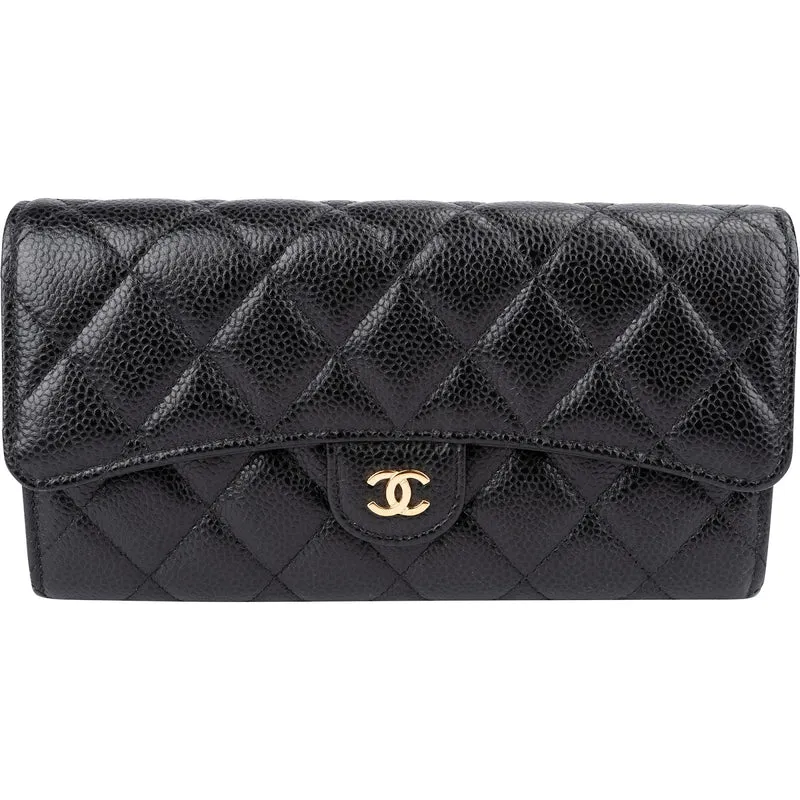 Chanel Quilted Caviar Leather Classic Flap CC Wallet