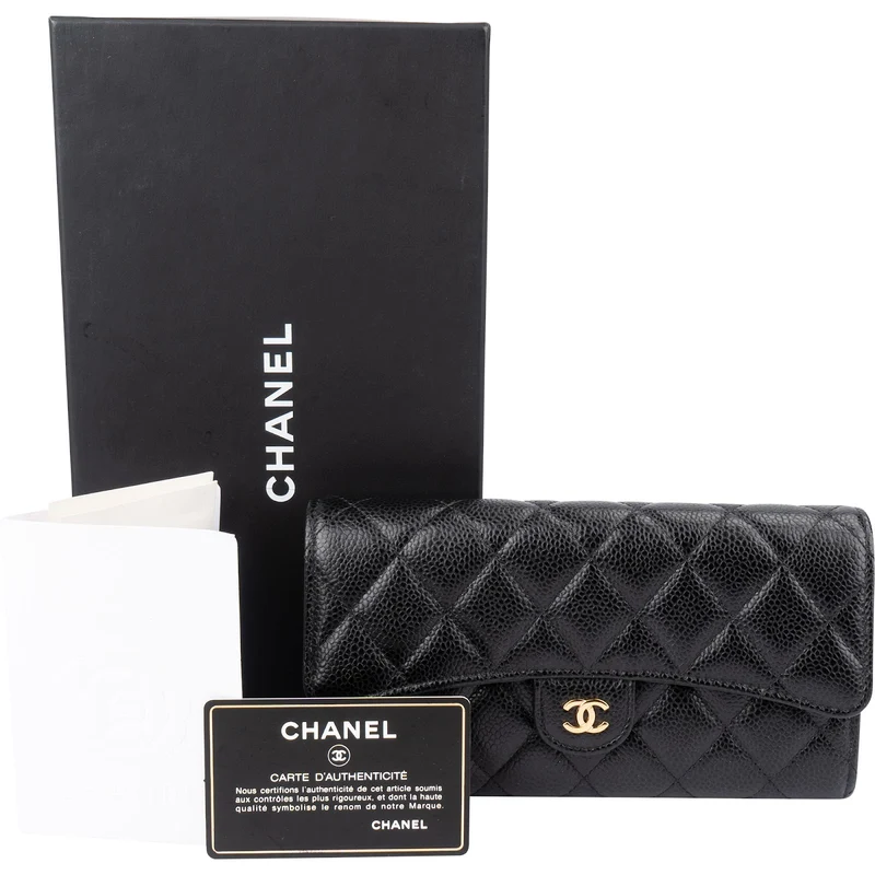 Chanel Quilted Caviar Leather Classic Flap CC Wallet