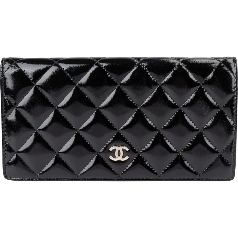 Chanel Quilted Patent Leather Timeless CC Long Flap Wallet