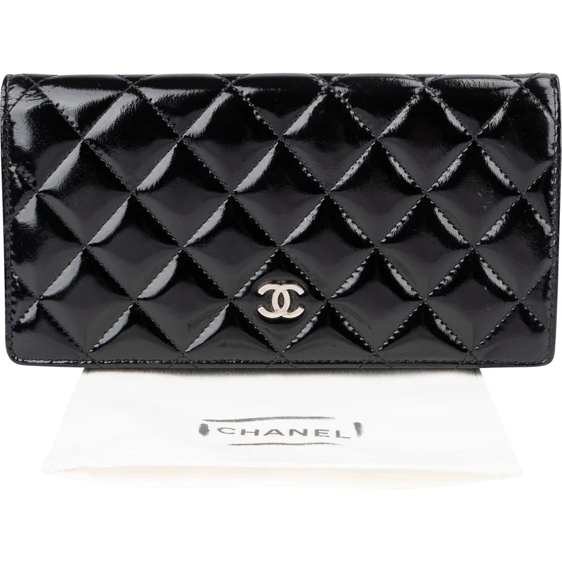 Chanel Quilted Patent Leather Timeless CC Long Flap Wallet