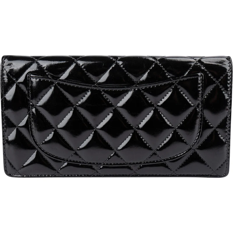 Chanel Quilted Patent Leather Timeless CC Long Flap Wallet