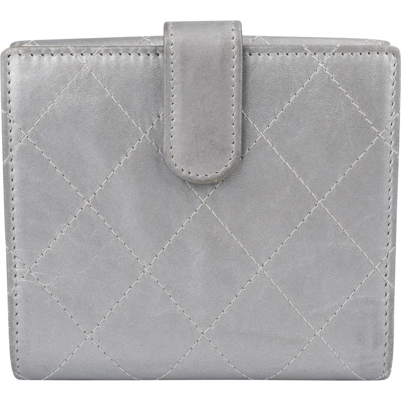 Chanel Quilted Metallic Silver Leather Compact CC Wallet