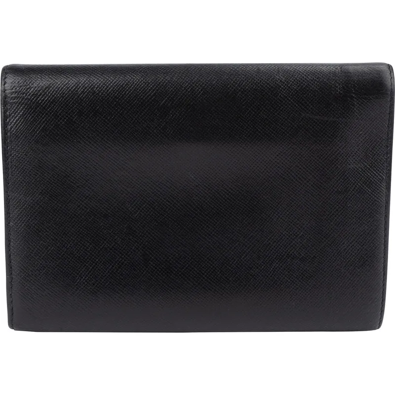 Prada Black Saffiano Leather Triangle Compact Wallet