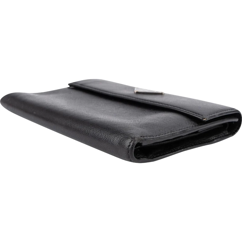 Prada Black Saffiano Leather Triangle Compact Wallet
