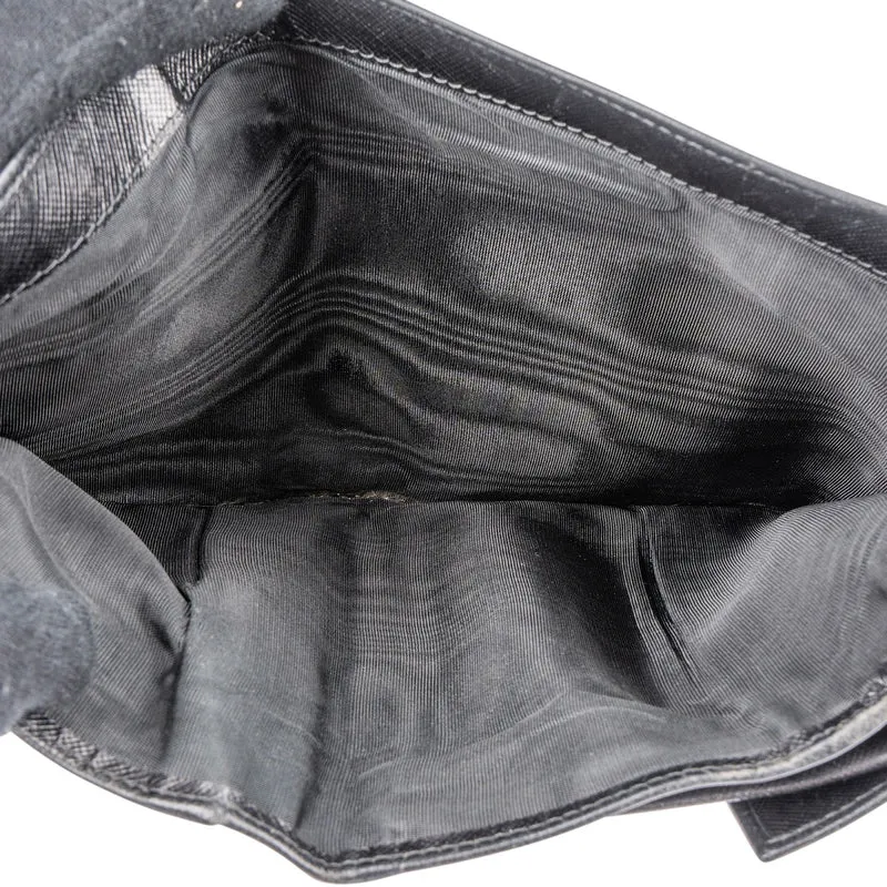 Prada Black Saffiano Leather Triangle Compact Wallet