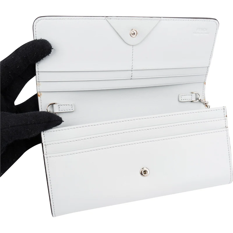 Fendi Blue Leather Studded Emblem Wallet On Chain Crossbody Bag