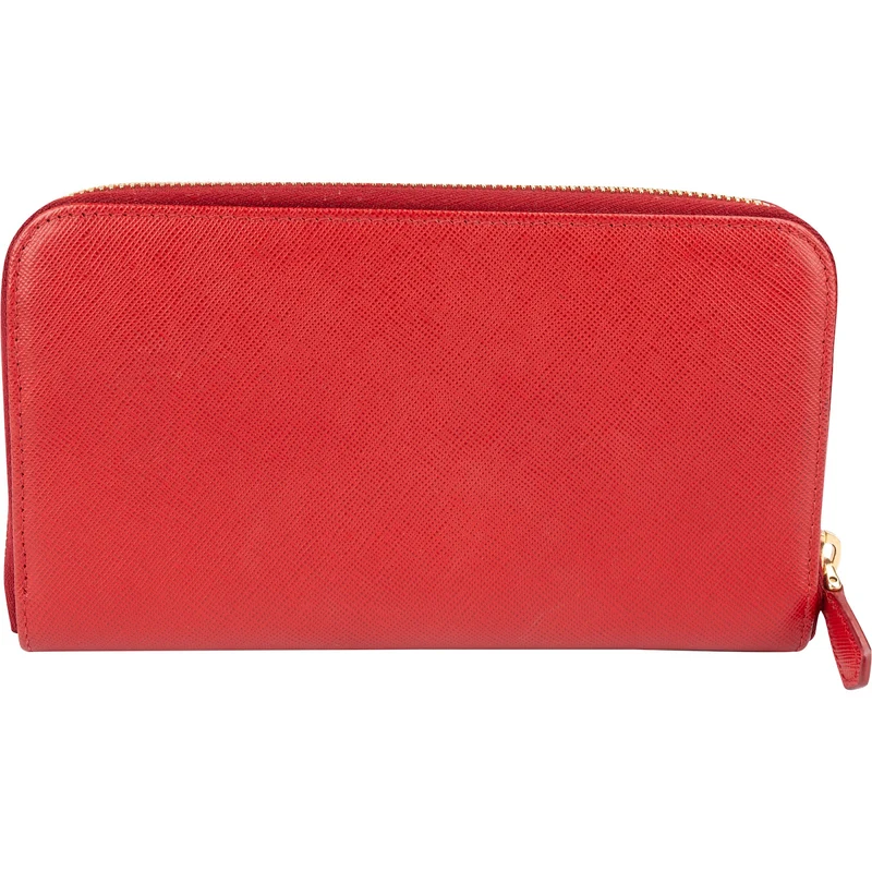 Prada Red Saffiano Leather Zip Around Wallet