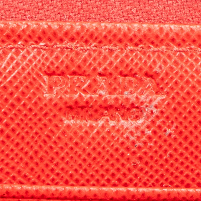 Prada Red Saffiano Leather Zip Around Wallet