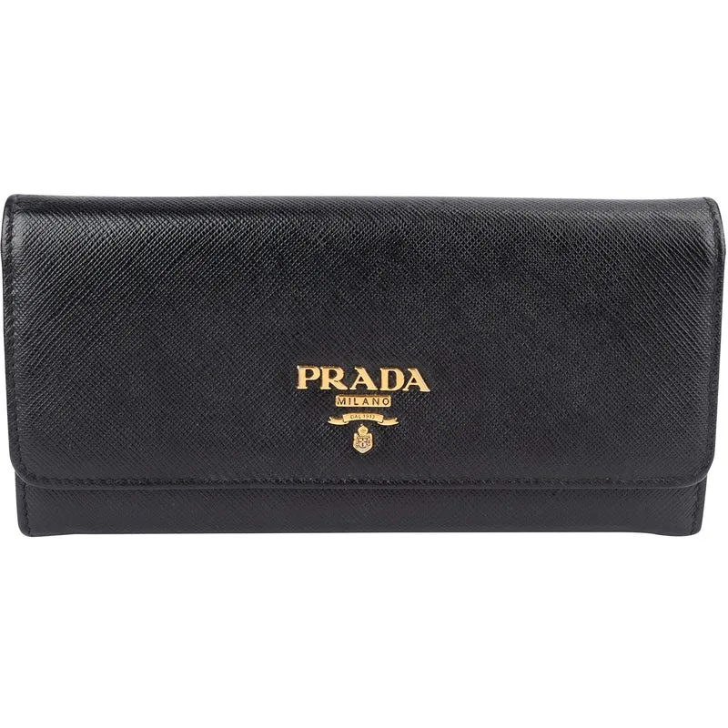 Prada Black Saffiano Leather Continental Wallet