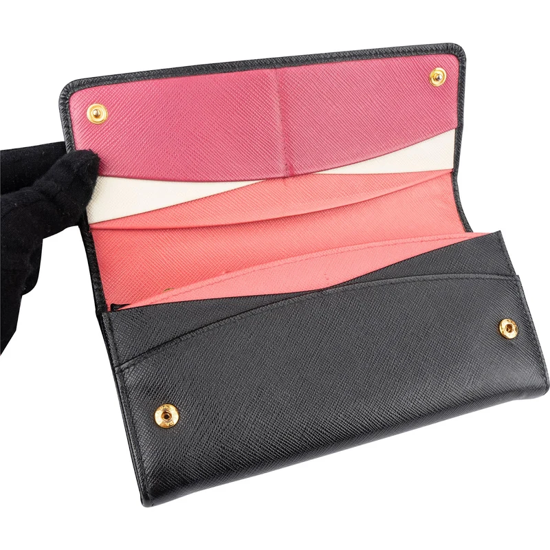 Prada Black Saffiano Leather Continental Wallet